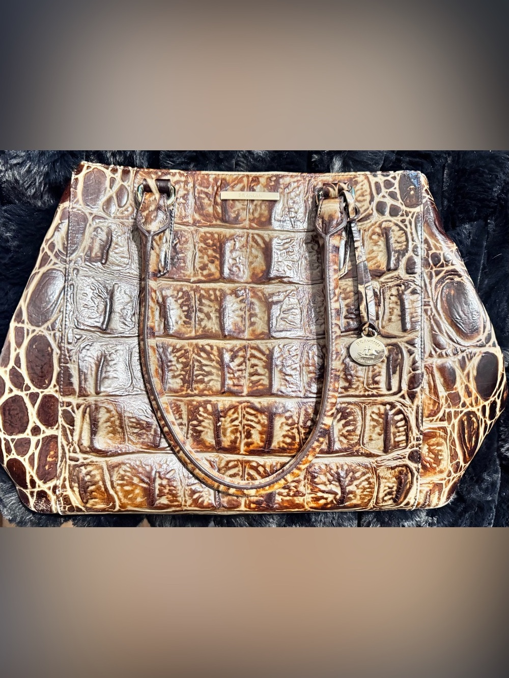 Brahmin Tortoiseshell Croc-Embossed Leather Tote